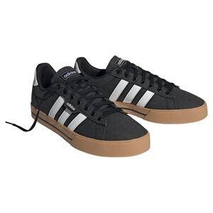 Adidas Daily 3.0 Black and White Canvas Gum Sneakers with Tan Sole